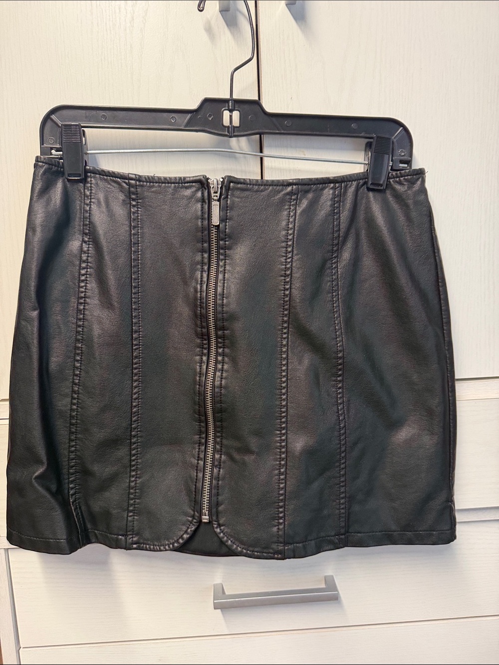 Free People Black Faux Leather Front Zip Mini Skirt